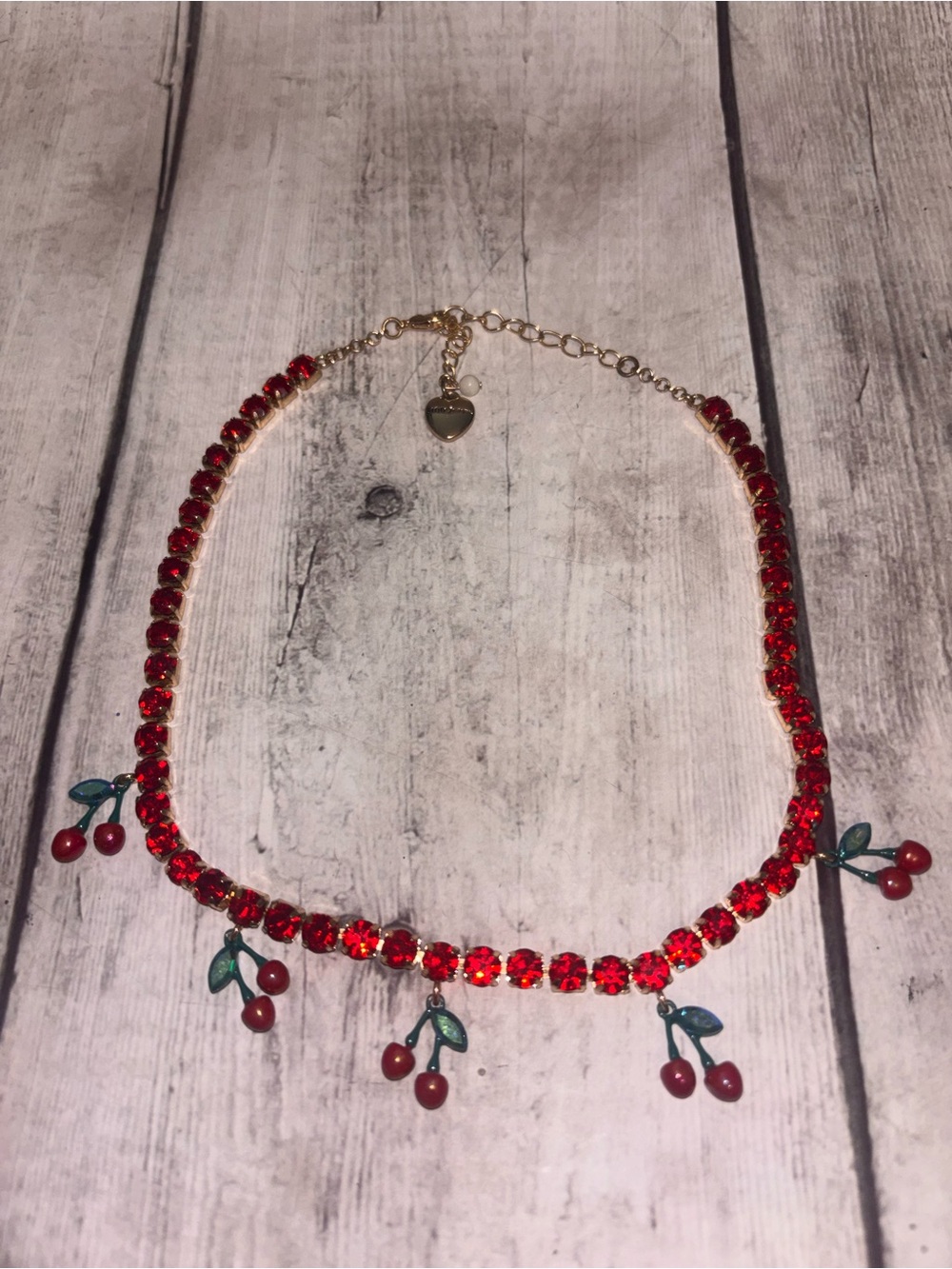 Betsey Johnson Cherry Choker necklace tennis red crystal stones